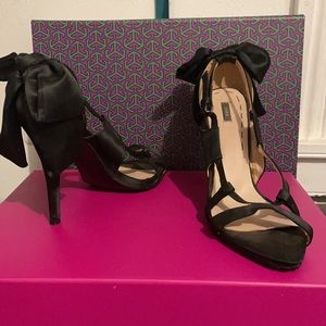 Zara Black Satin Bow Heels